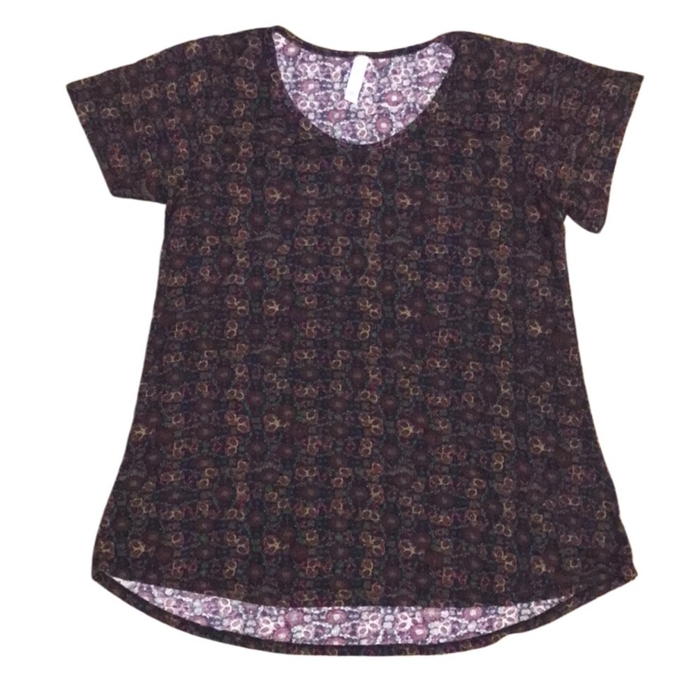 LuLaRoe Classic Tee Wine/Hunter Green Print Size Large